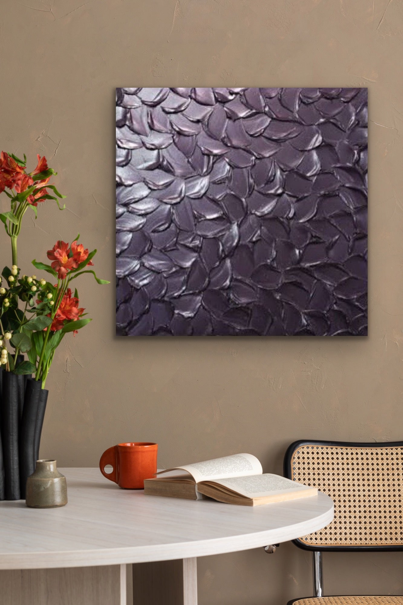 Lilac Smoky purple Abstract Minimalist ORIGINAL Metallic Textured Painting palette knife Impasto, Abstract Wall Art -MADE2ORDER-Mix & match