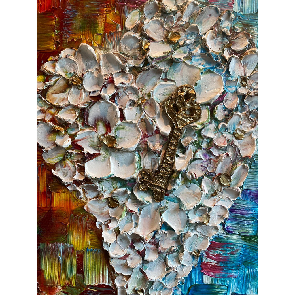 Original Heart Key Textured Painting: Impasto Palette Knife Art (18"x24")