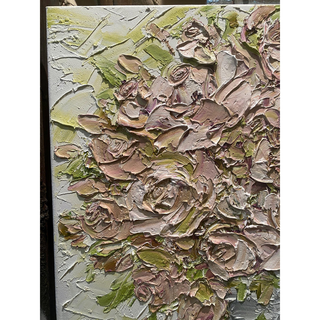 Mauve pink Roses floral oil painting bouquet still life ORIGINAL on canvas impasto Textured Palette knife Art 20x20" by Susanna Shap