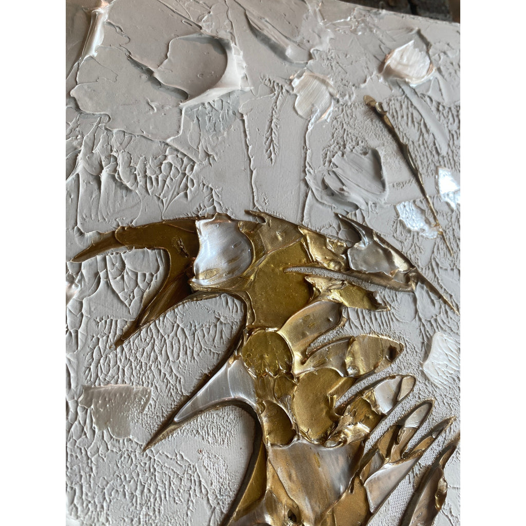 Butterfly Fairy ORIGINAL Art Abstract White & Gold Textured painting, HandMade Artwork Canvas wall art  16x20"