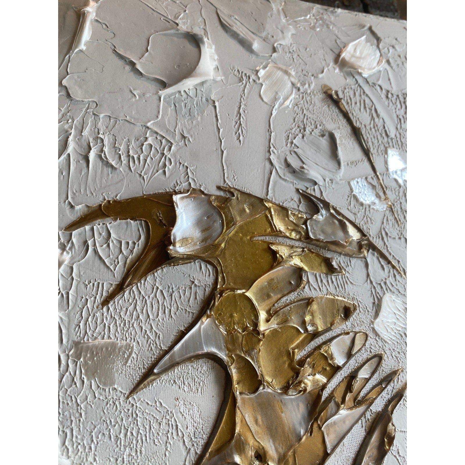 Butterfly Fairy ORIGINAL Art Abstract White & Gold Textured painting, HandMade Artwork Canvas wall art  16x20"