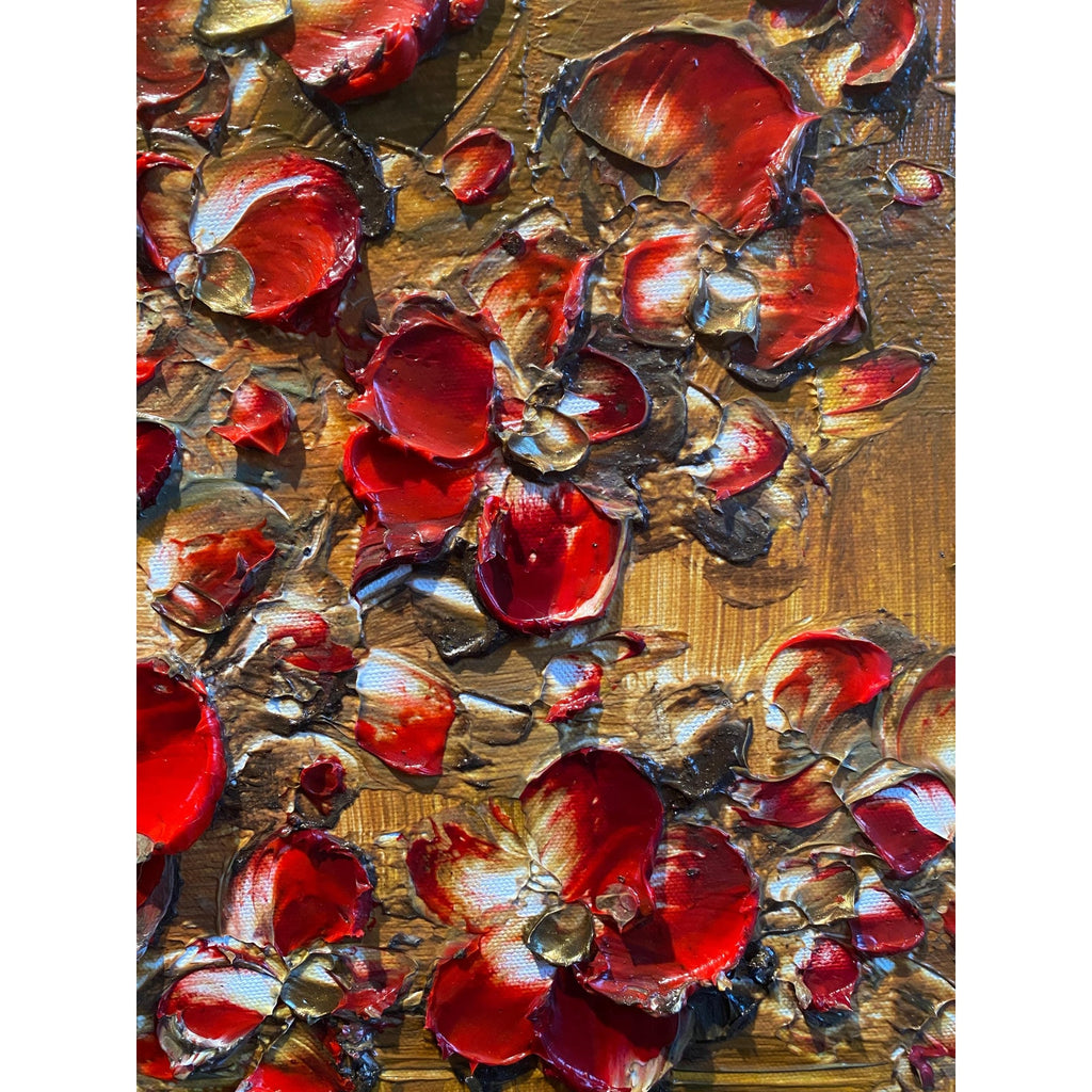 Original Red Cherry Blossom Tree Painting, Palette Knife Impasto Textured Fine Art (36x24")