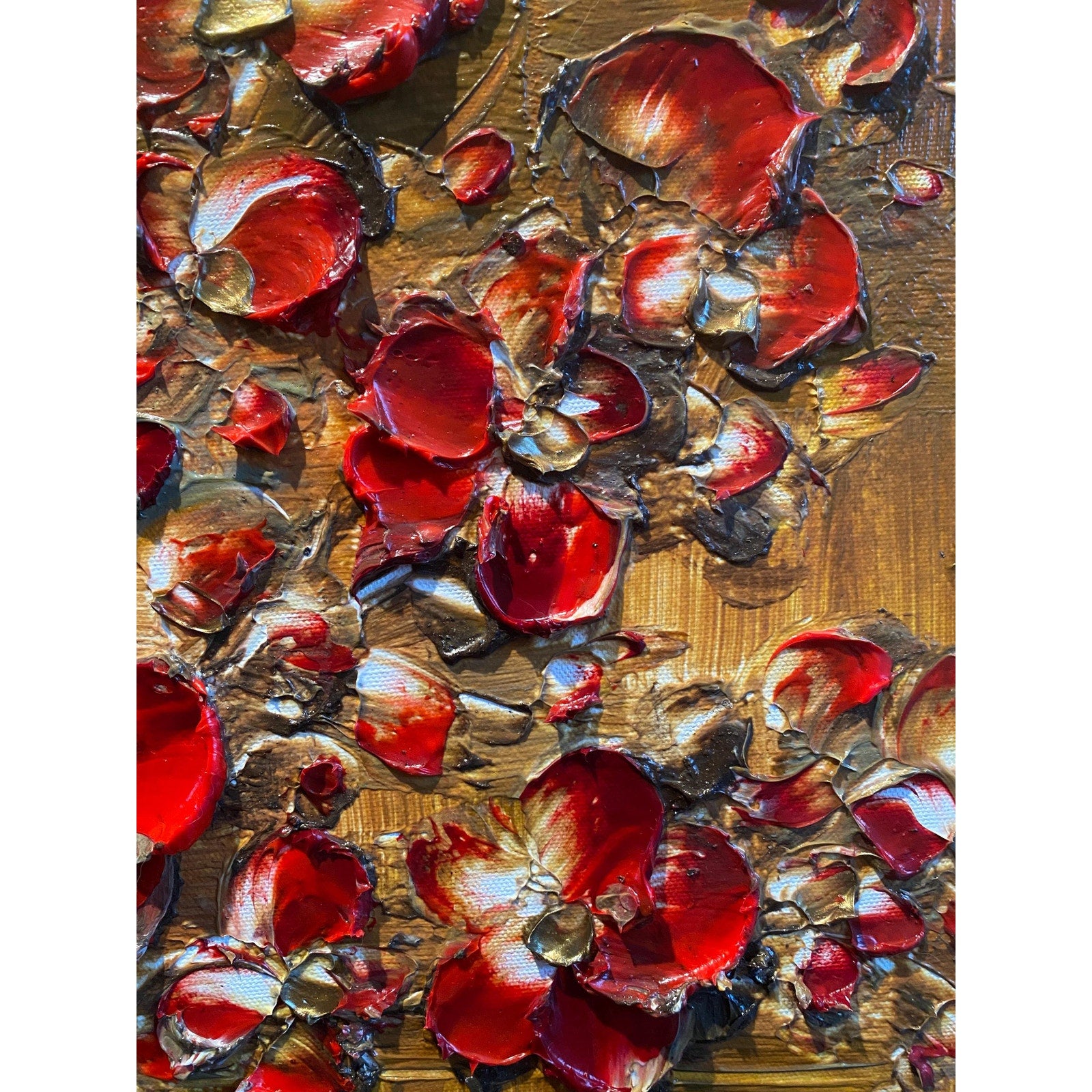 Original Red Cherry Blossom Tree Painting, Palette Knife Impasto Textured Fine Art (36x24")