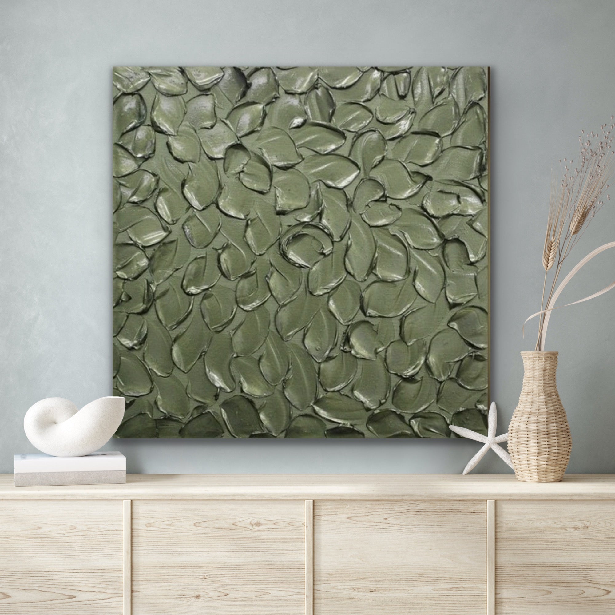 Green Grey Abstract Minimalist ORIGINAL Metallic Textured Painting palette knife Impasto, Abstract Wall Art -MADE2ORDER-Mix & match