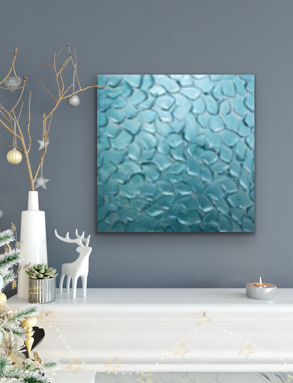 Turquoise Abstract Minimalist ORIGINAL Metallic Textured Painting palette knife Impasto, Abstract Wall Art -MADE2ORDER-Mix & match