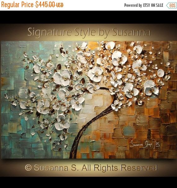 Original Abstract tree painting White cherry blossom textured palette knife impasto art by susanna shap (MADE2ORDER)