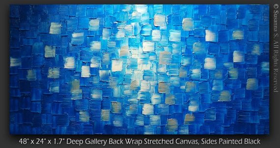 Original Blue Black and silver Modern Art Abstract painting, Geometric Squares Impasto Textured palette knife art by susanna shap (MADE2ORDER)