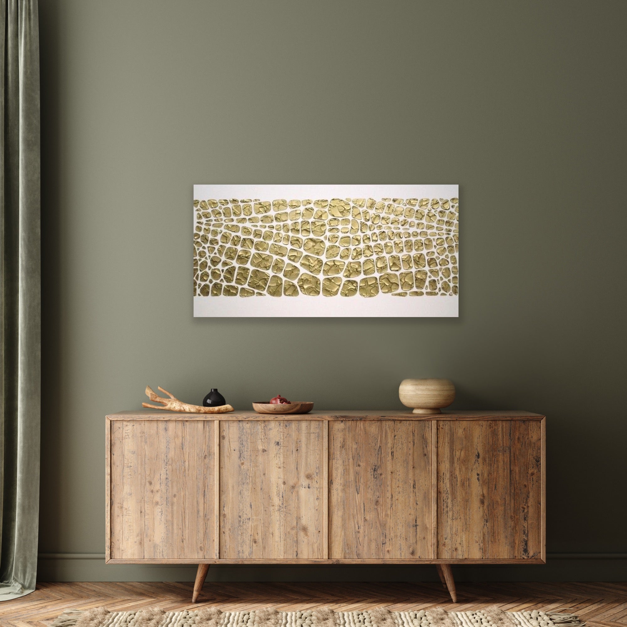 Original white and gold Textured Large Abstract Art MADE2ORDER Mosaic Painting (48”x24”)