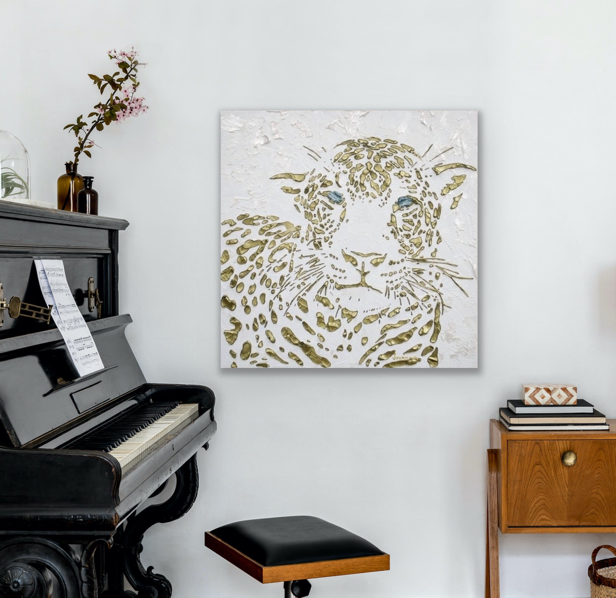 Original Leopard Painting MADE2ORDER Gold On White Textured Palette Knife Art