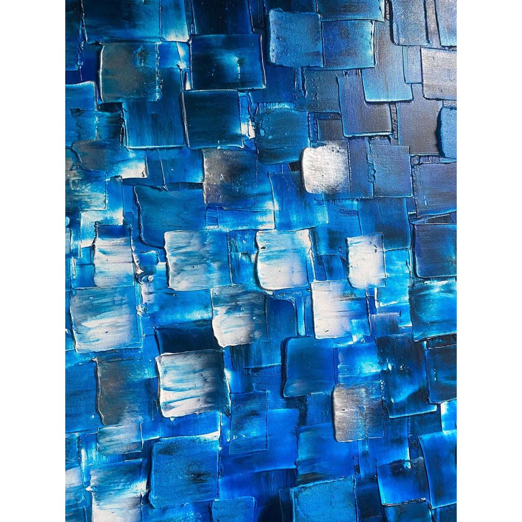ORIGINAL Black Blue tonal large abstract painting Textured Squares Geometric Palette knife Art 48"x24" - by Susanna Shap