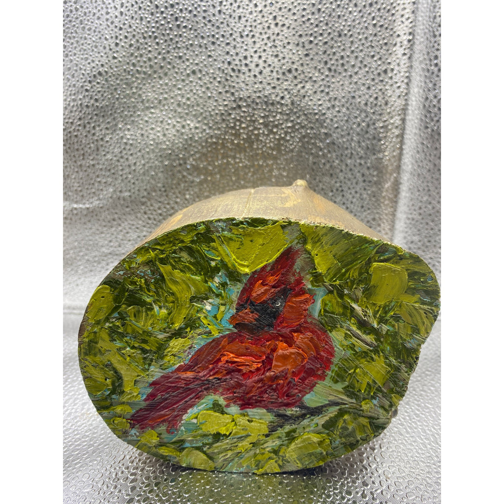 ORIGINAL Red Cardinal Bird Small oil painting, impasto on wood- by Susanna Shap