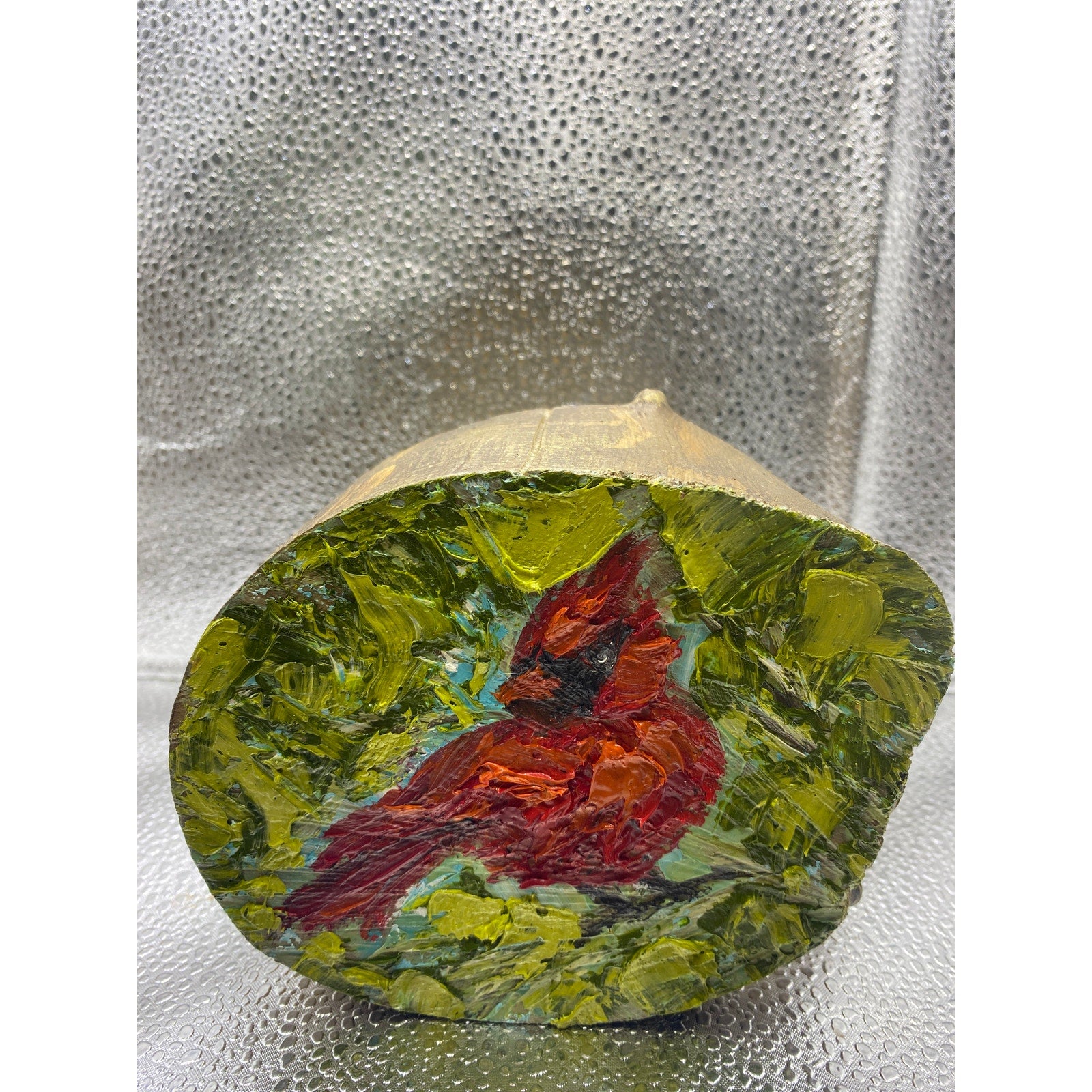 ORIGINAL Red Cardinal Bird Small oil painting, impasto on wood- by Susanna Shap