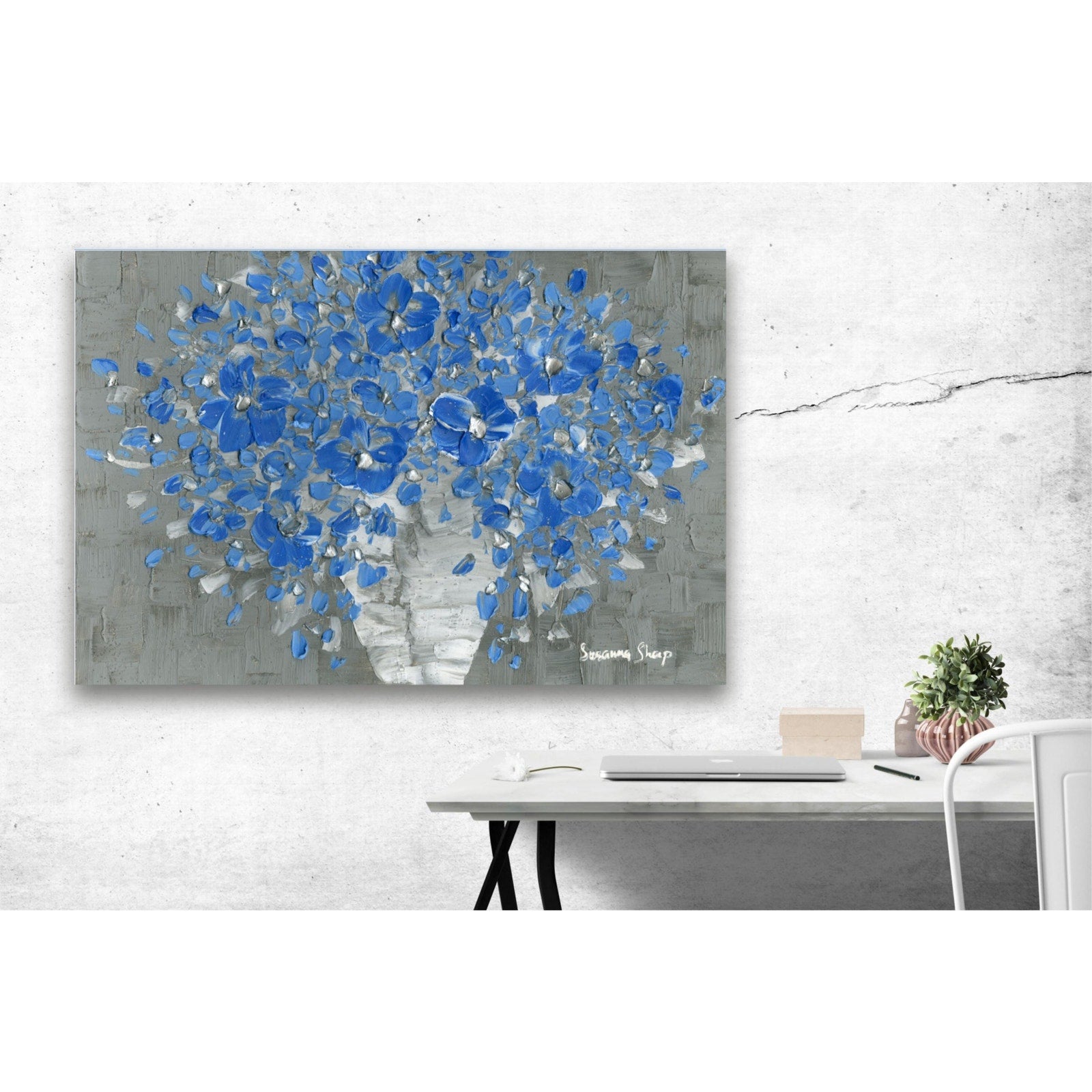 Cornflower Blue Floral Bouquet Canvas Art PRINT, Susanna Shap
