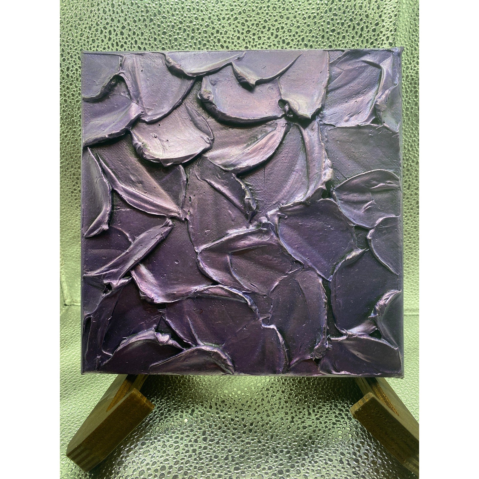 ORIGINAL Abstract Textured painting Metallic Amethyst Purple, Palette knife Impasto Small 8" x 8"