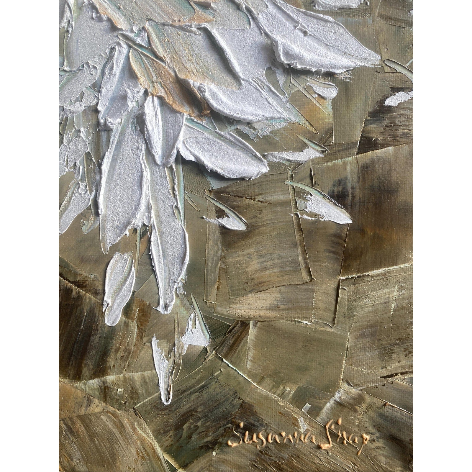 ORIGINAL angel abstract oil painting on canvas impasto Textured Palette knife white Angel wings Wall Art 20x20" by Susanna Shap