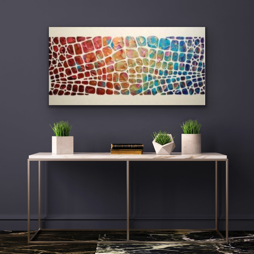“Stained Glass” Colorful Abstract Original Palette knife Impasto Textured Large Wall Art MADE2ORDER Geometric Mosaic Painting Black and MultiColor