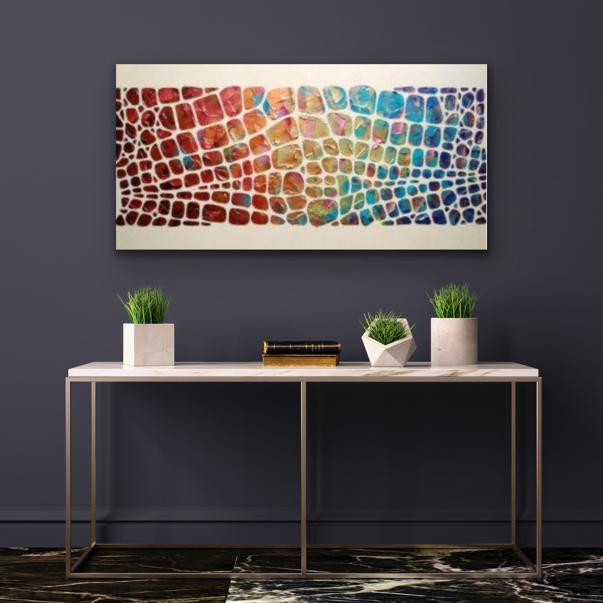“Stained Glass” Colorful Abstract Original Palette knife Impasto Textured Large Wall Art MADE2ORDER Geometric Mosaic Painting Black and MultiColor