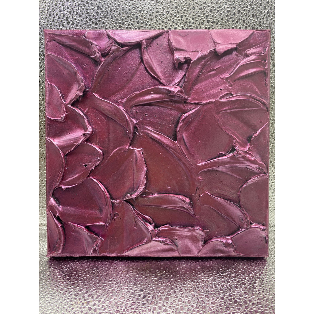 ORIGINAL Abstract Metallic Textured Pink Tourmaline painting, Palette knife Impasto Texture Small 8" x 8"