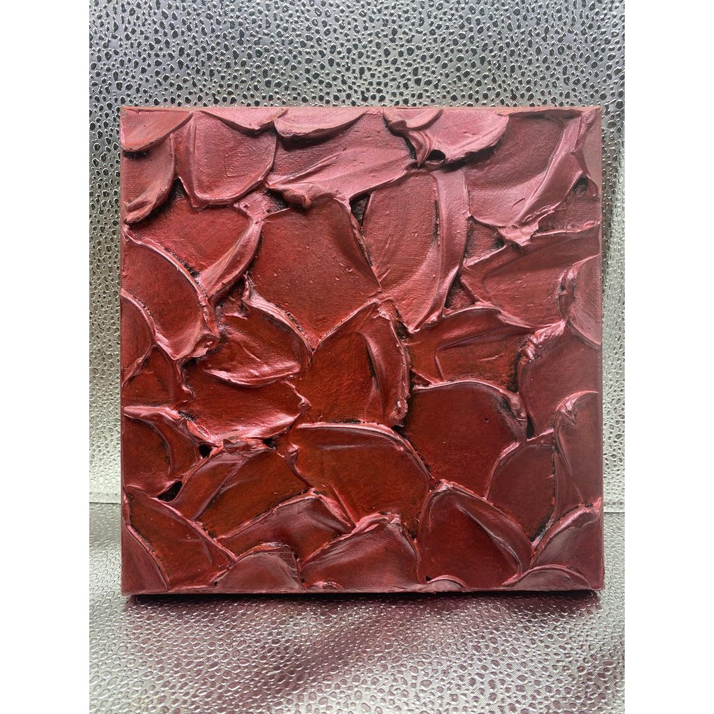 ORIGINAL Abstract Textured painting Metallic Ruby Red, Palette knife Impasto Small 8" x 8"
