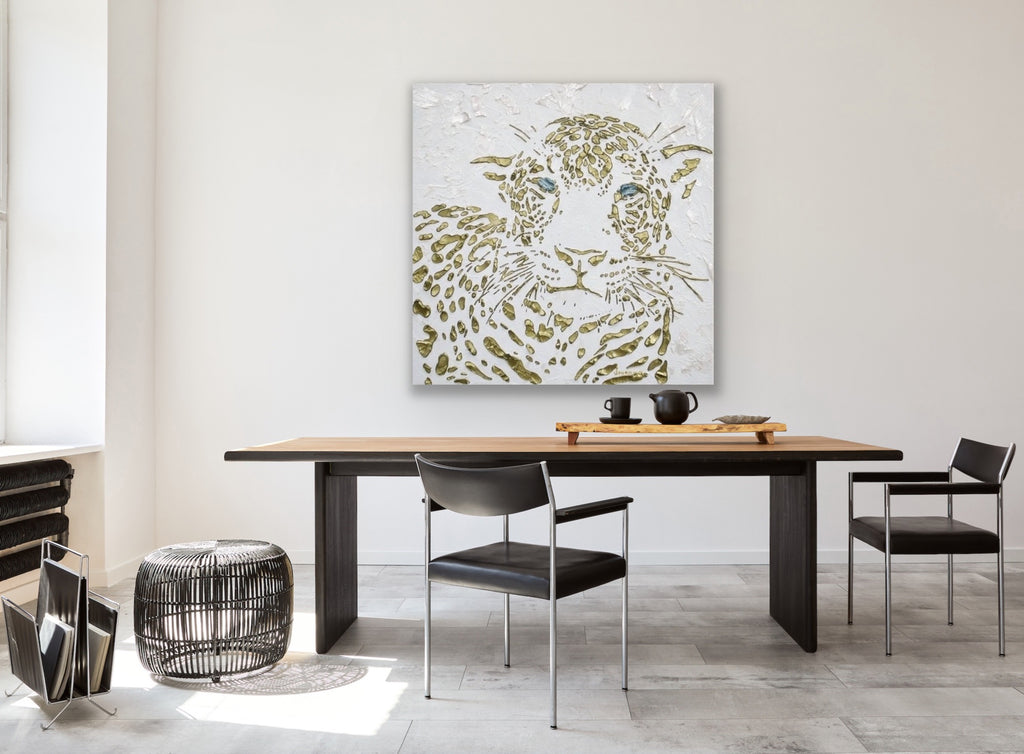 Original Leopard Painting MADE2ORDER Gold On White Textured Palette Knife Art
