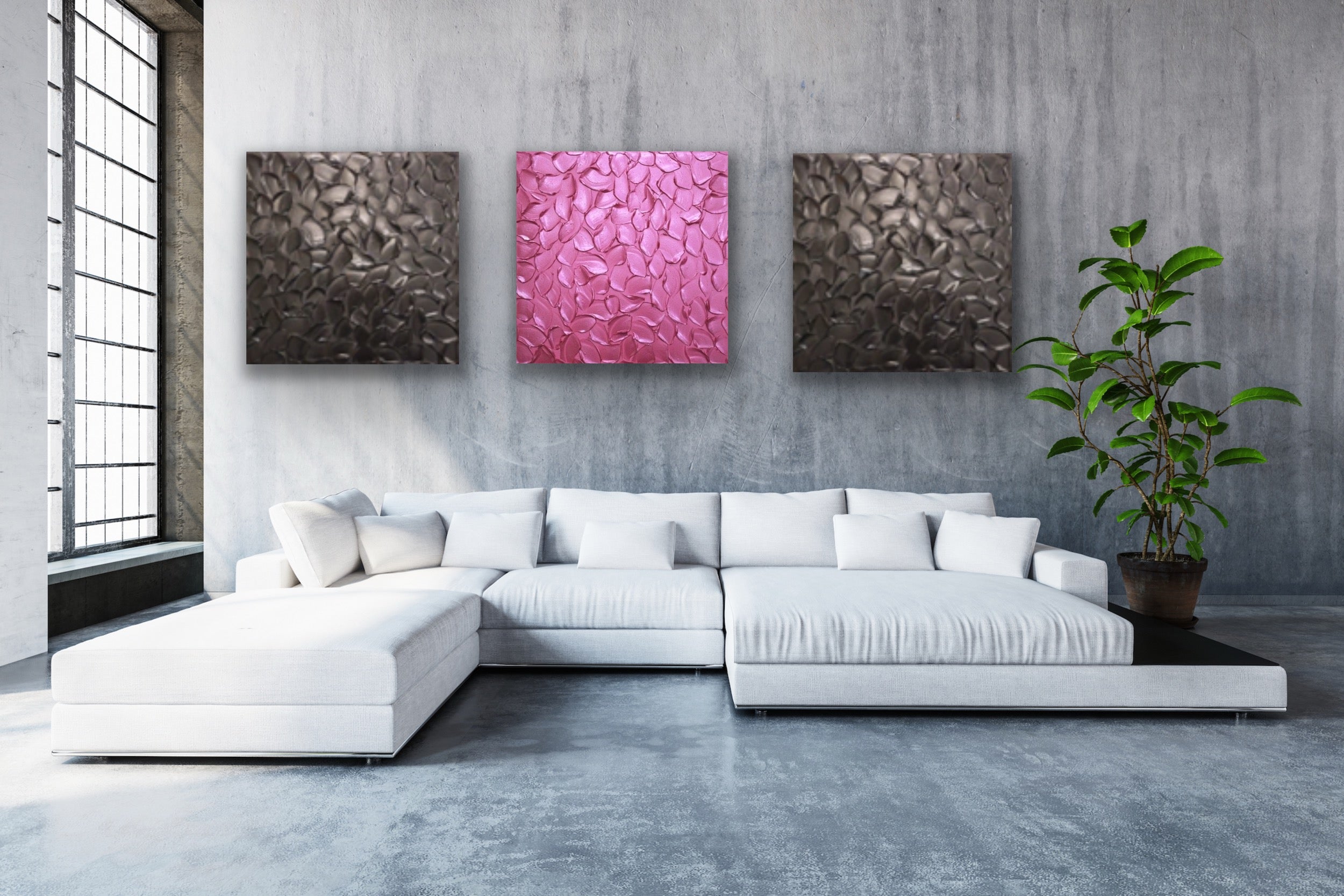 Hot Pink Abstract Minimalist ORIGINAL Metallic Textured Painting palette knife Impasto, Abstract Wall Art -MADE2ORDER-Mix & match