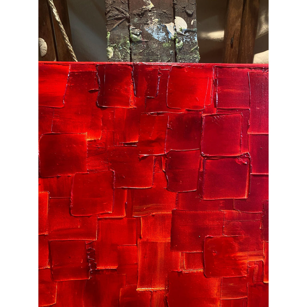 ORIGINAL Large Red Abstract painting, Squares, Geometric Textured 48"x24" Palette knife Art- by Susanna Shap