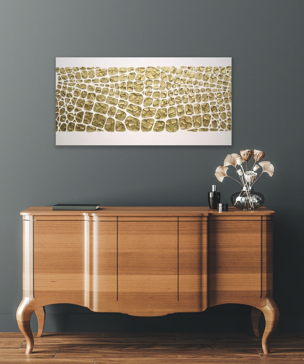 Original white and gold Textured Large Abstract Art MADE2ORDER Mosaic Painting (48”x24”)