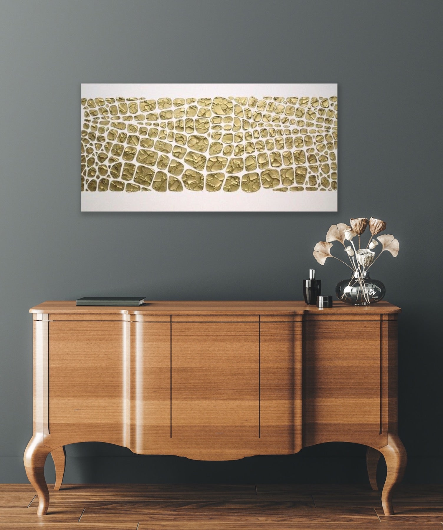 Original white and gold Textured Large Abstract Art MADE2ORDER Mosaic Painting (48”x24”)