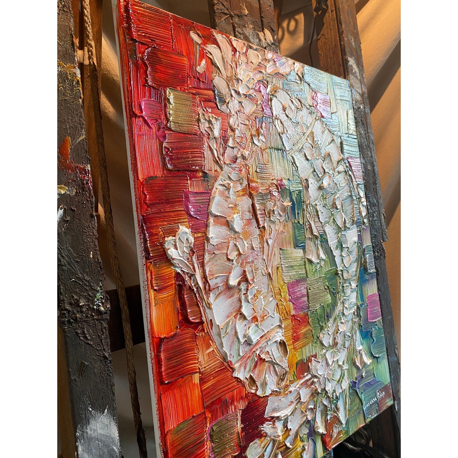 Original Koi Fish Painting: Textured Palette Knife impasto multicolored Fine Art (18"x24")