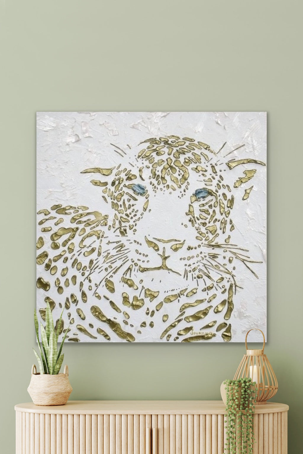 Original Leopard Painting MADE2ORDER Gold On White Textured Palette Knife Art
