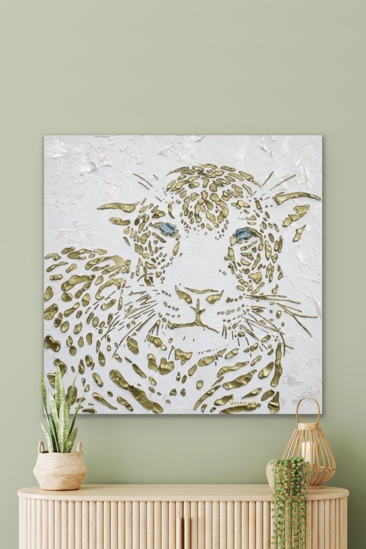 Original Leopard Painting MADE2ORDER Gold On White Textured Palette Knife Art