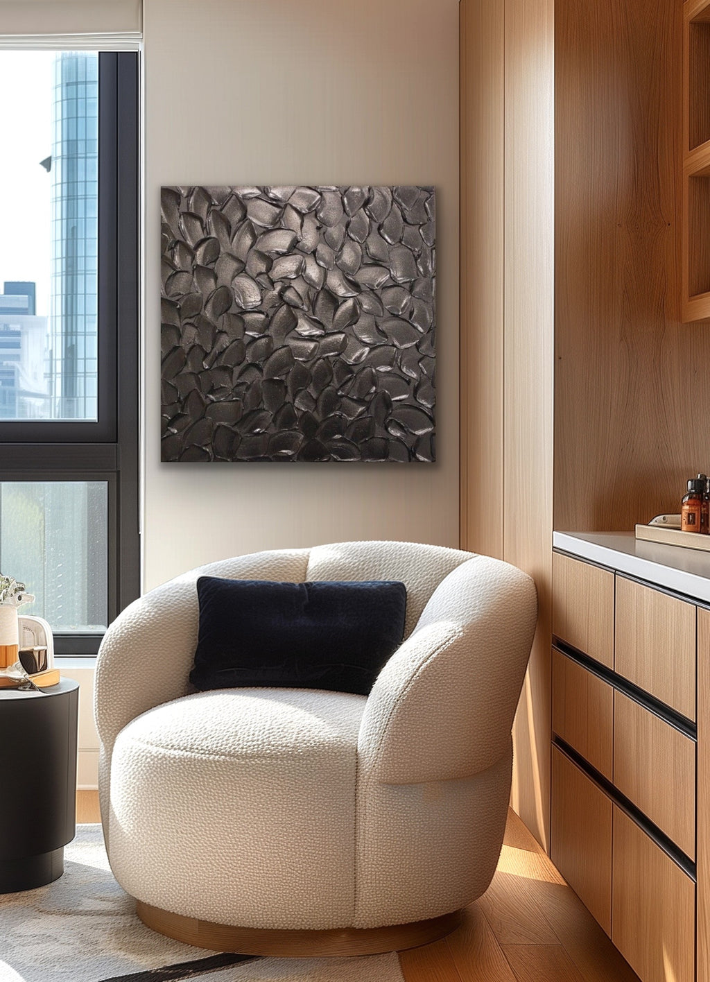 Black Pearl Abstract Minimalist ORIGINAL Textured Painting palette knife Impasto, Abstract Wall Art -MADE2ORDER-Mix & match