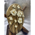 ORIGINAL Irregular organic shape Oval Miniature White flowers oil painting, Small Tactile Art on wood- by Susanna Shap