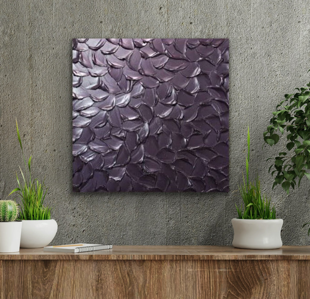 Lilac Smoky purple Abstract Minimalist ORIGINAL Metallic Textured Painting palette knife Impasto, Abstract Wall Art -MADE2ORDER-Mix & match