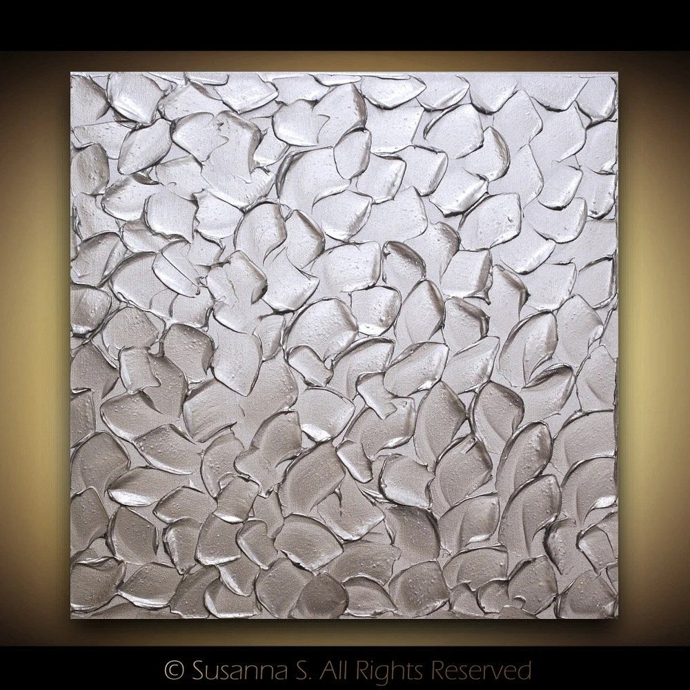 Silver Abstract Minimalist ORIGINAL Metallic Textured Painting palette knife Impasto, Abstract Wall Art -MADE2ORDER-Mix & match