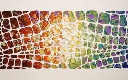 Original Abstract Palette Knife Impasto Textured Geometric painting, multicolor rainbow on white, Large Wall Art Mosaic (48”x24”) MADE2ORDER