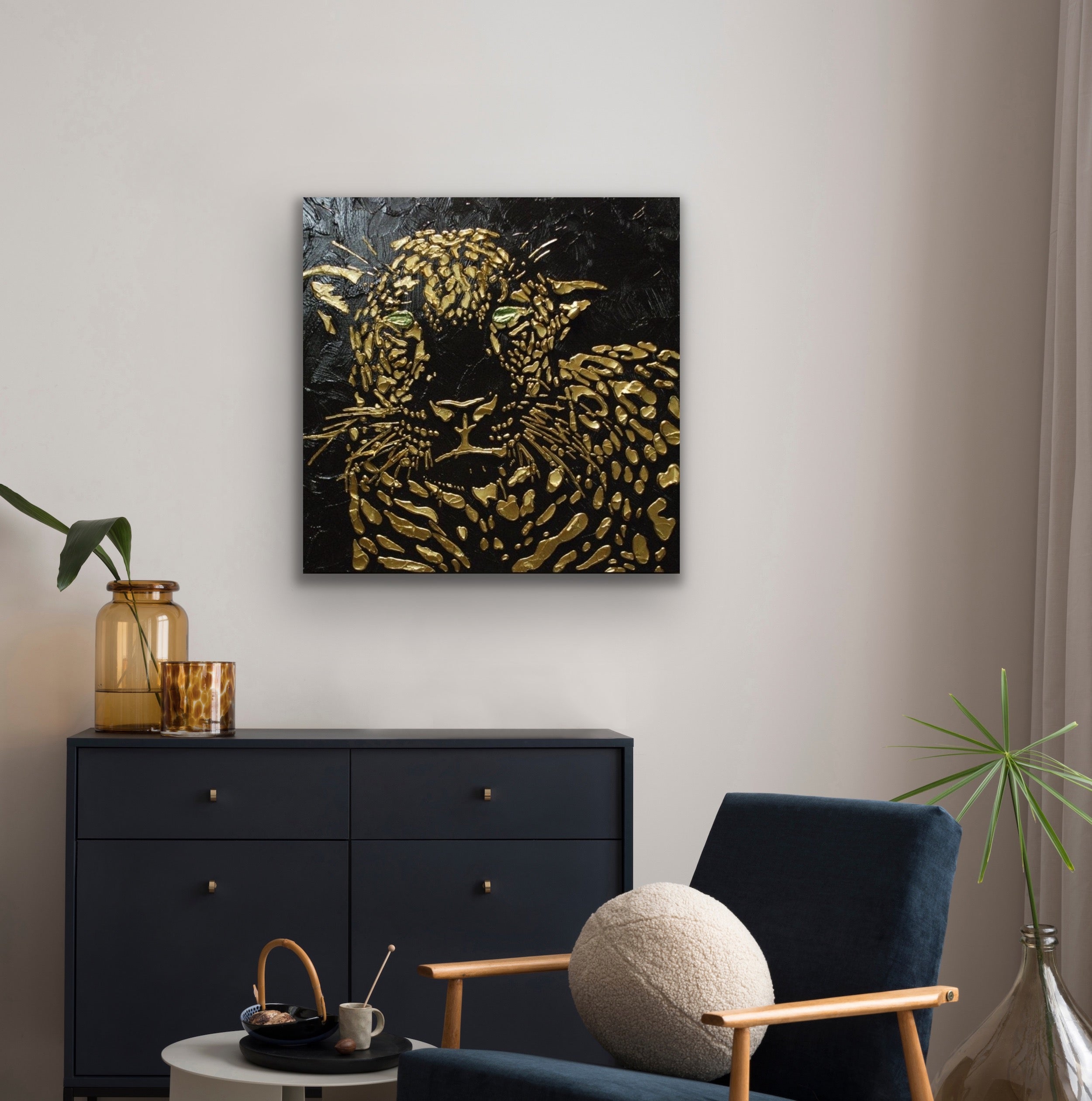 Original Abstract Leopard Painting Black Gold Palette Knife Impasto Textured Fine Art on Canvas - MADE2ORDER Mix&match