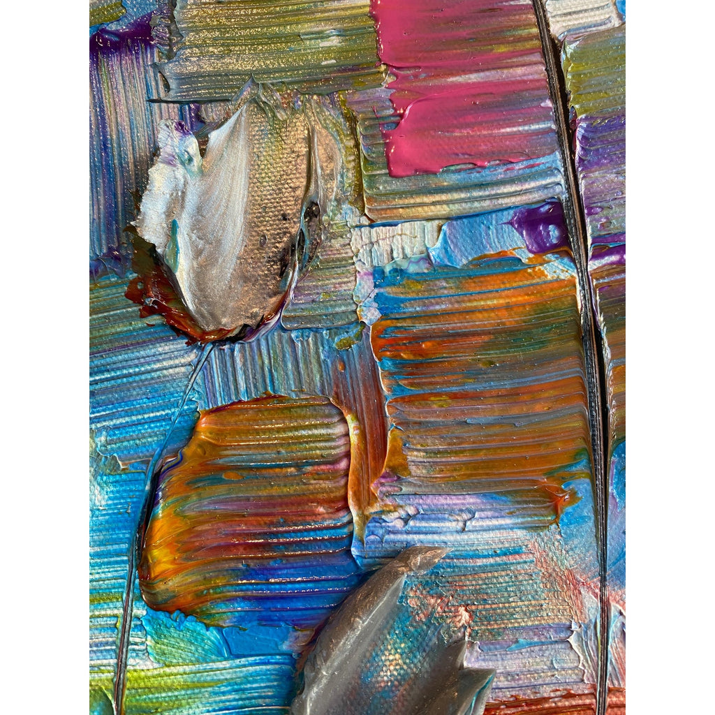 Original Silver Tulips Impasto Painting, Palette Knife Textured Art (20"x20")