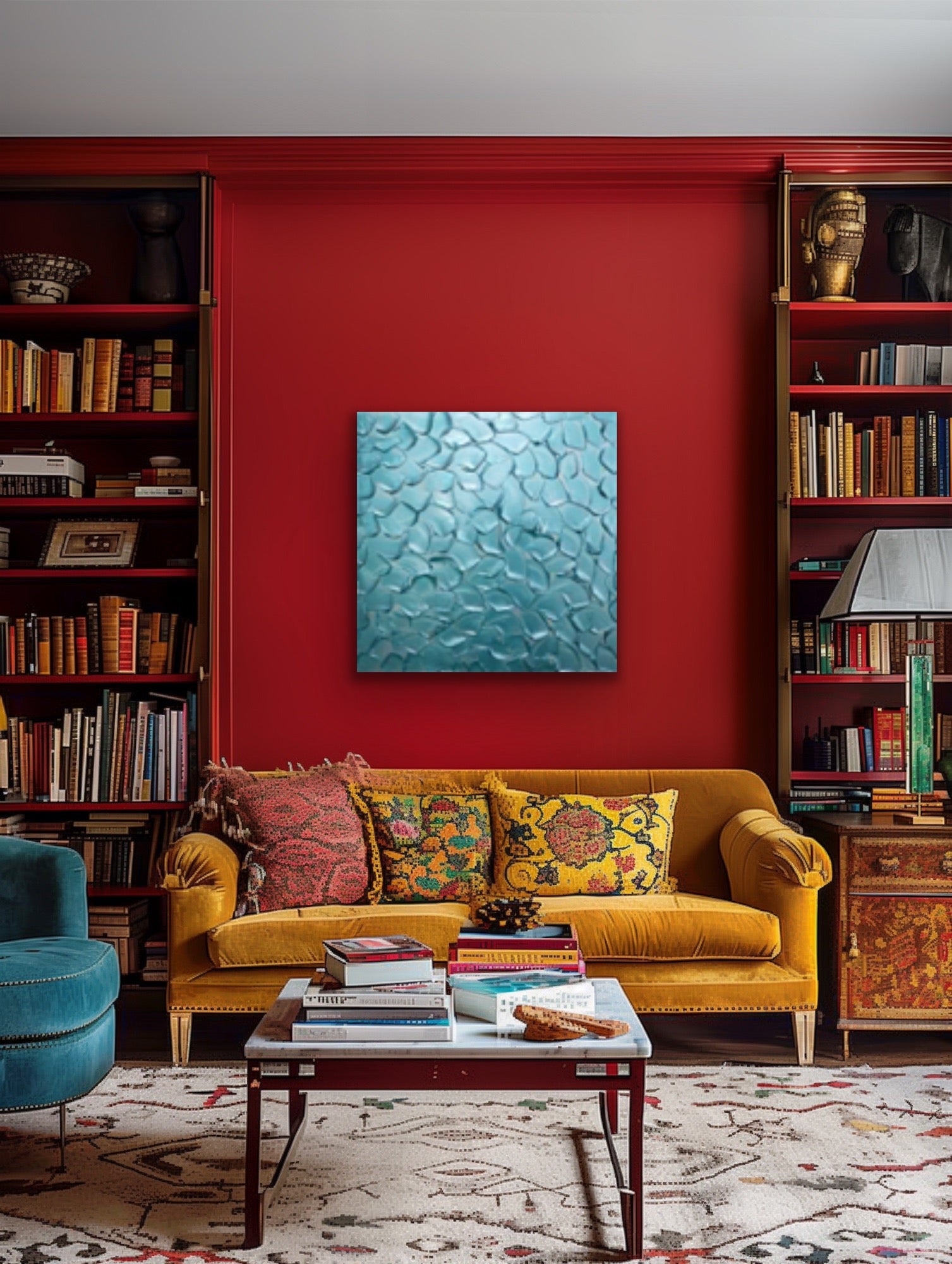 Teal blue ORIGINAL Textured Painting Abstract Minimalist Metallic palette knife Impasto, Abstract Wall Art -MADE2ORDER-Mix & match