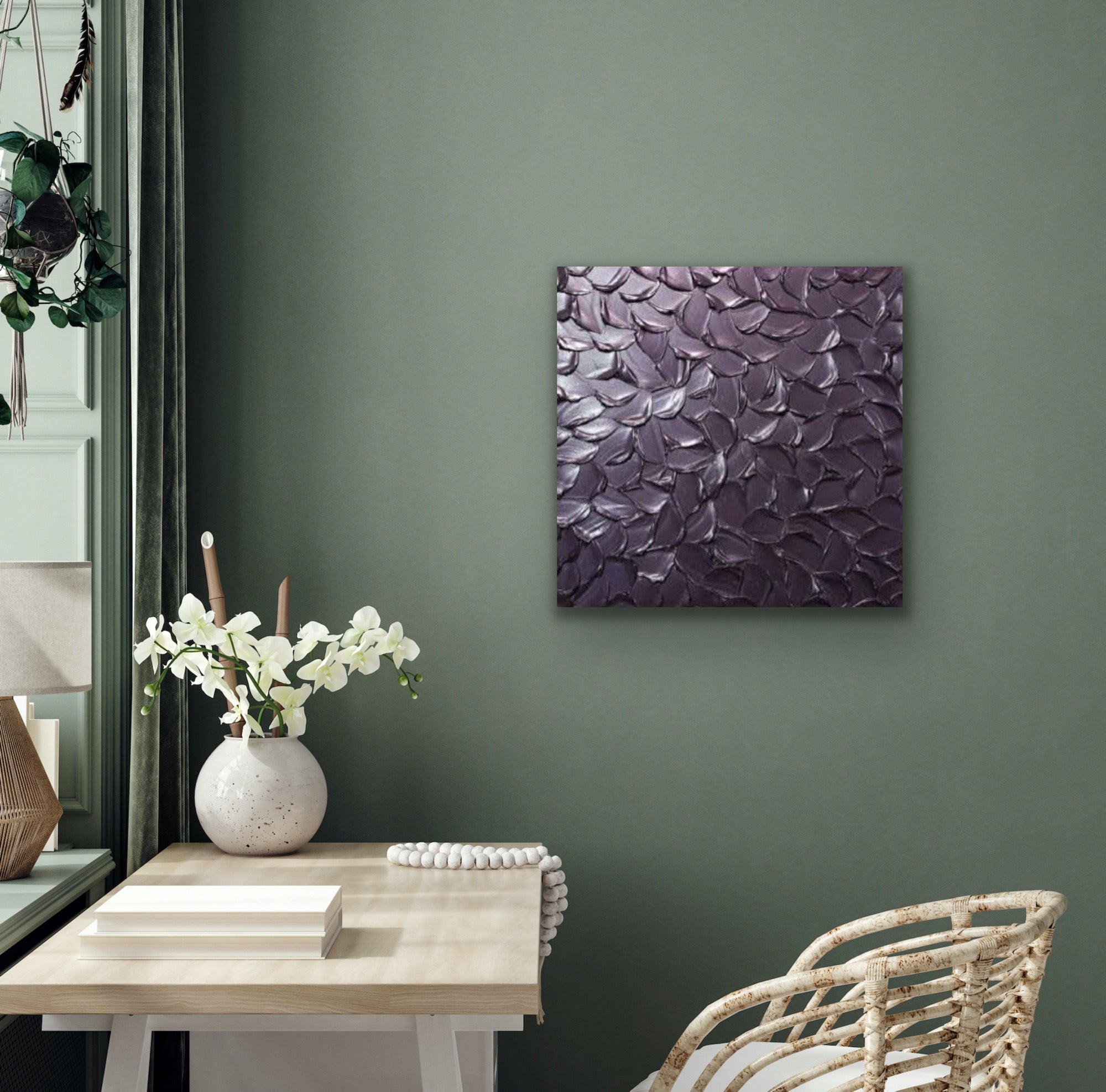 Lilac Smoky purple Abstract Minimalist ORIGINAL Metallic Textured Painting palette knife Impasto, Abstract Wall Art -MADE2ORDER-Mix & match