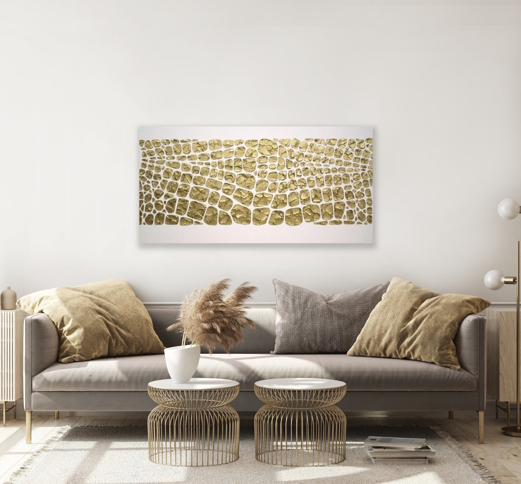 Original white and gold Textured Large Abstract Art MADE2ORDER Mosaic Painting (48”x24”)