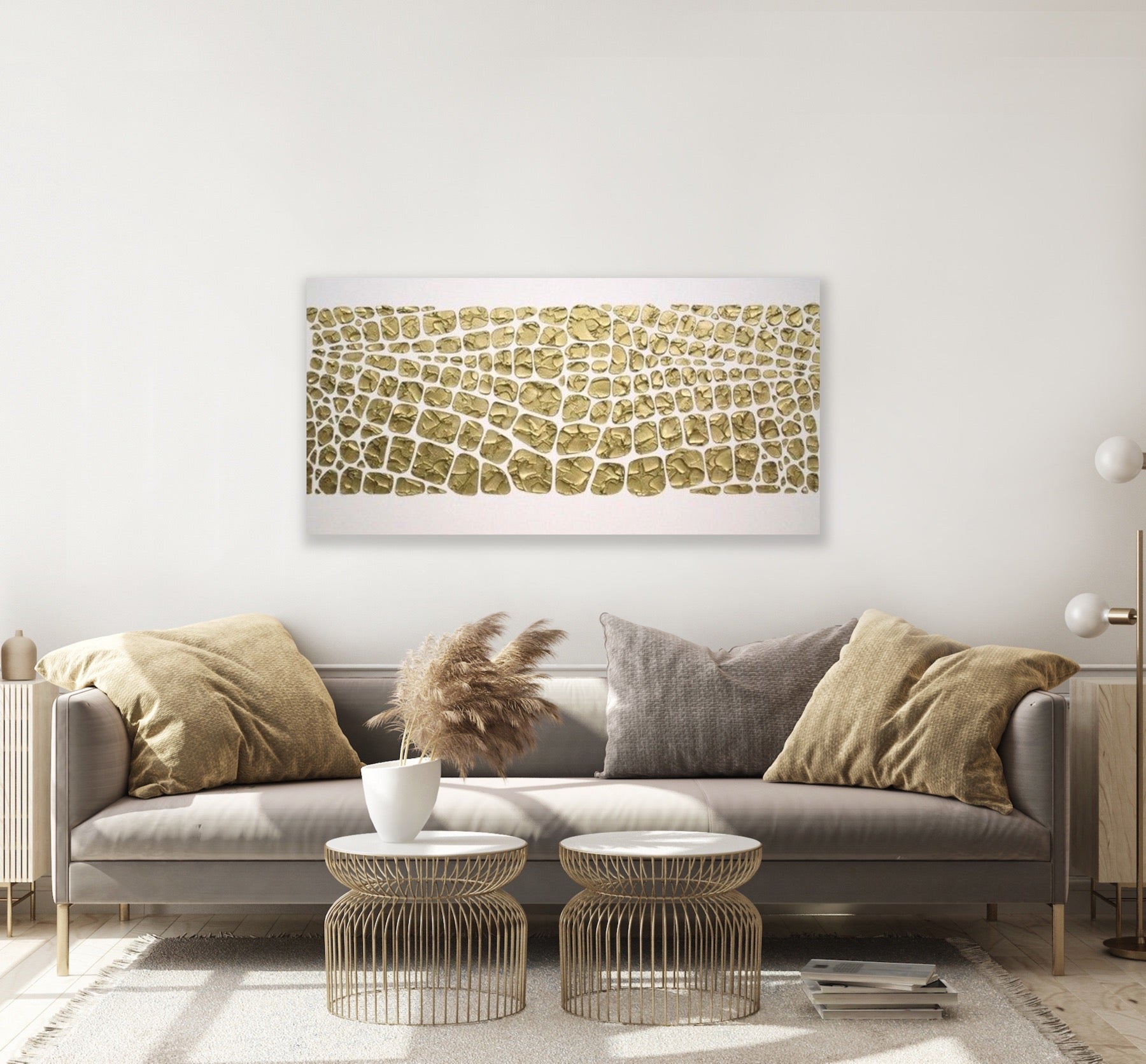 Original white and gold Textured Large Abstract Art MADE2ORDER Mosaic Painting (48”x24”)