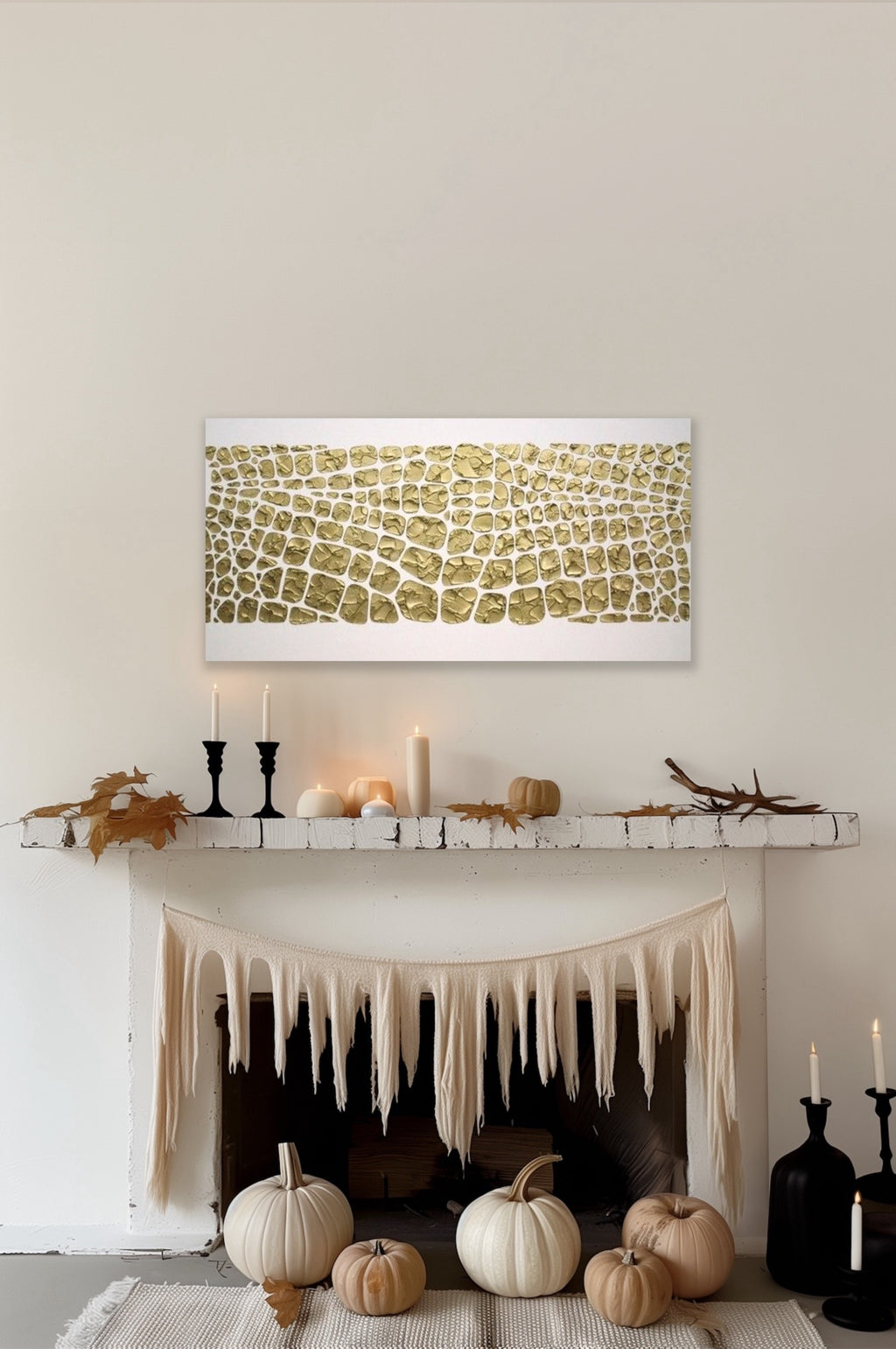 Original white and gold Textured Large Abstract Art MADE2ORDER Mosaic Painting (48”x24”)