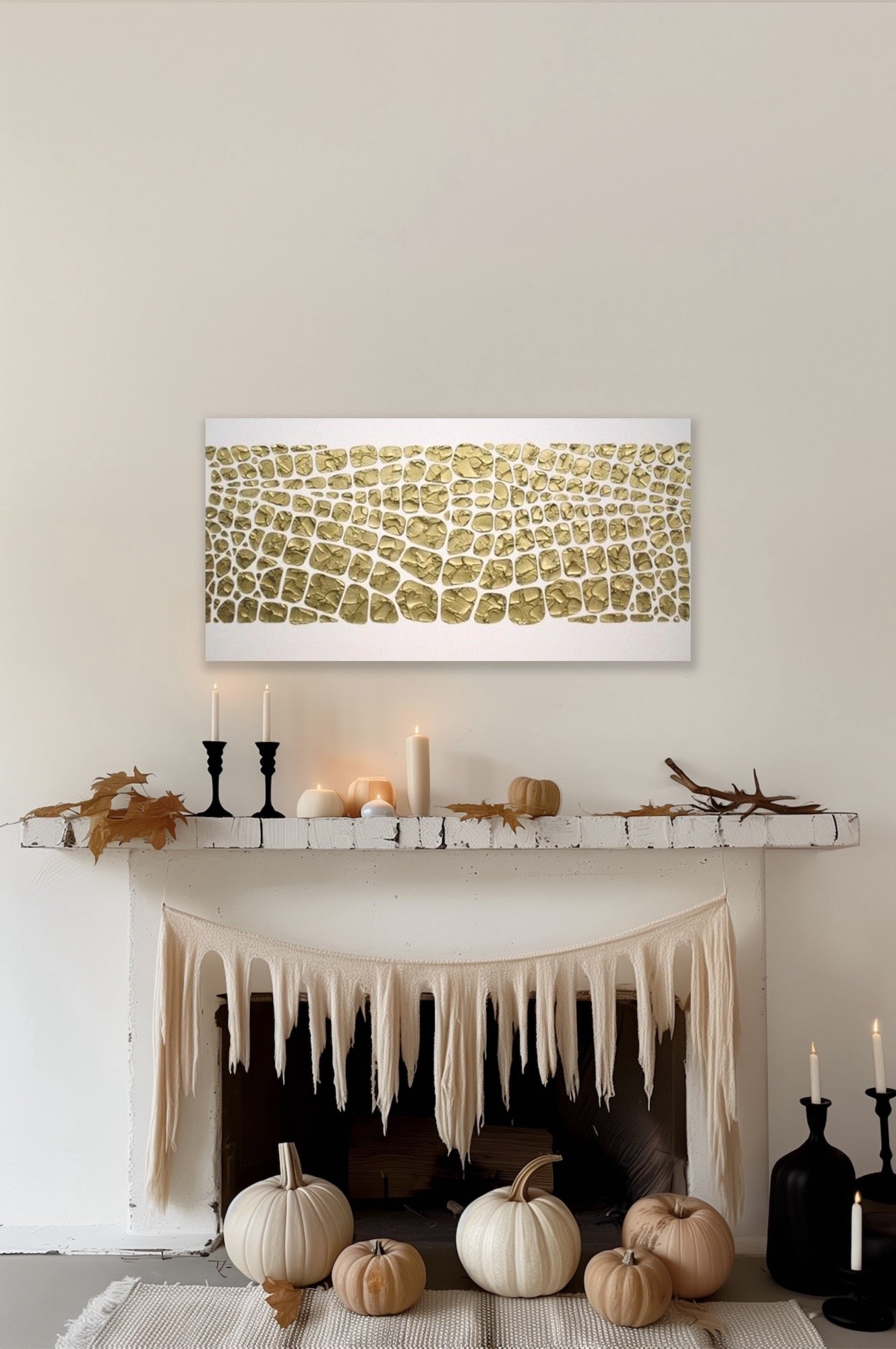 Original white and gold Textured Large Abstract Art MADE2ORDER Mosaic Painting (48”x24”)