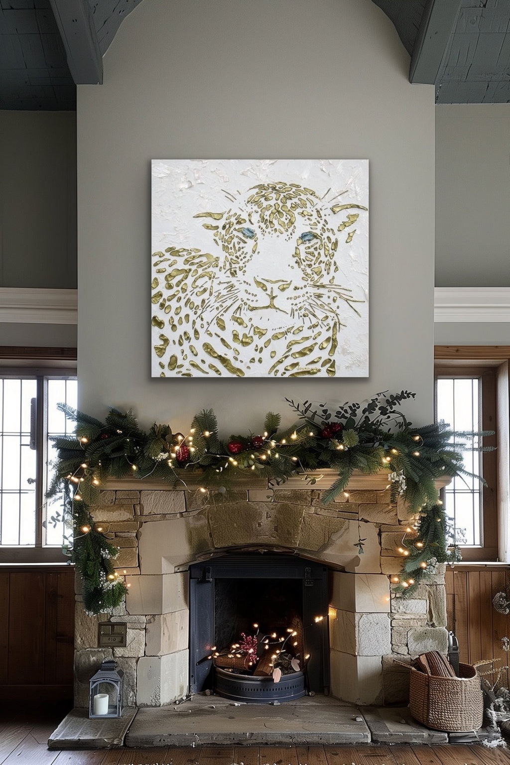 Original Leopard Painting MADE2ORDER Gold On White Textured Palette Knife Art