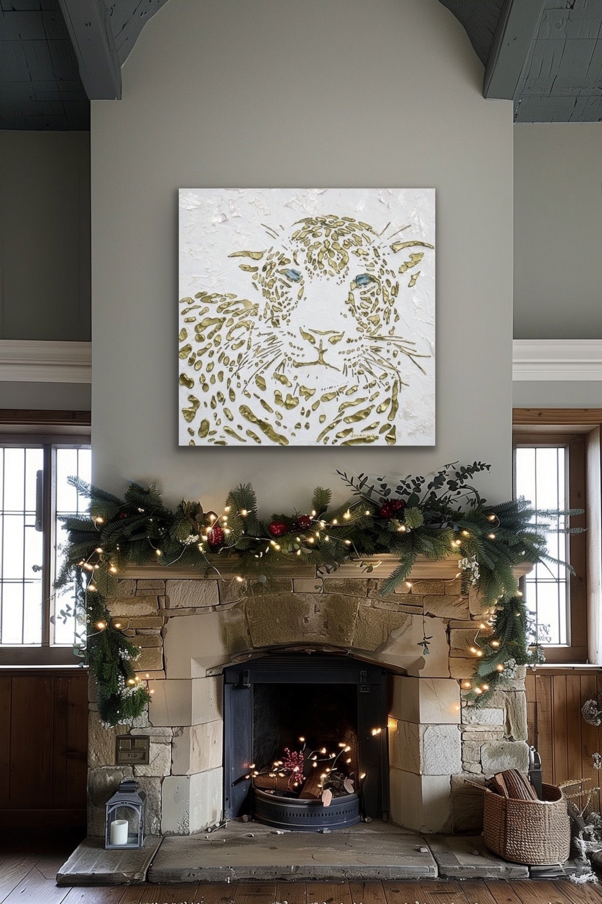 Original Leopard Painting MADE2ORDER Gold On White Textured Palette Knife Art