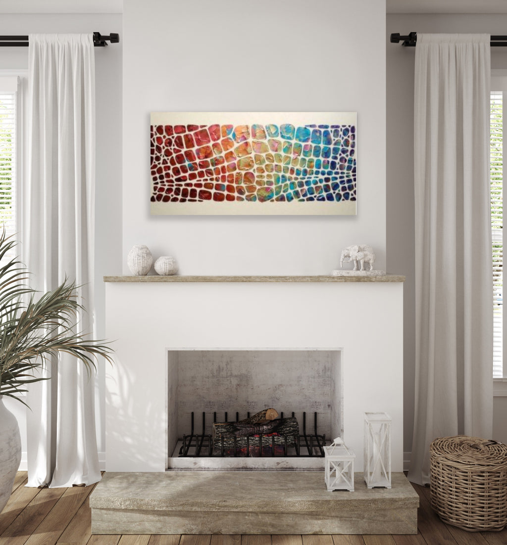 “Stained Glass” Colorful Abstract Original Palette knife Impasto Textured Large Wall Art MADE2ORDER Geometric Mosaic Painting Black and MultiColor