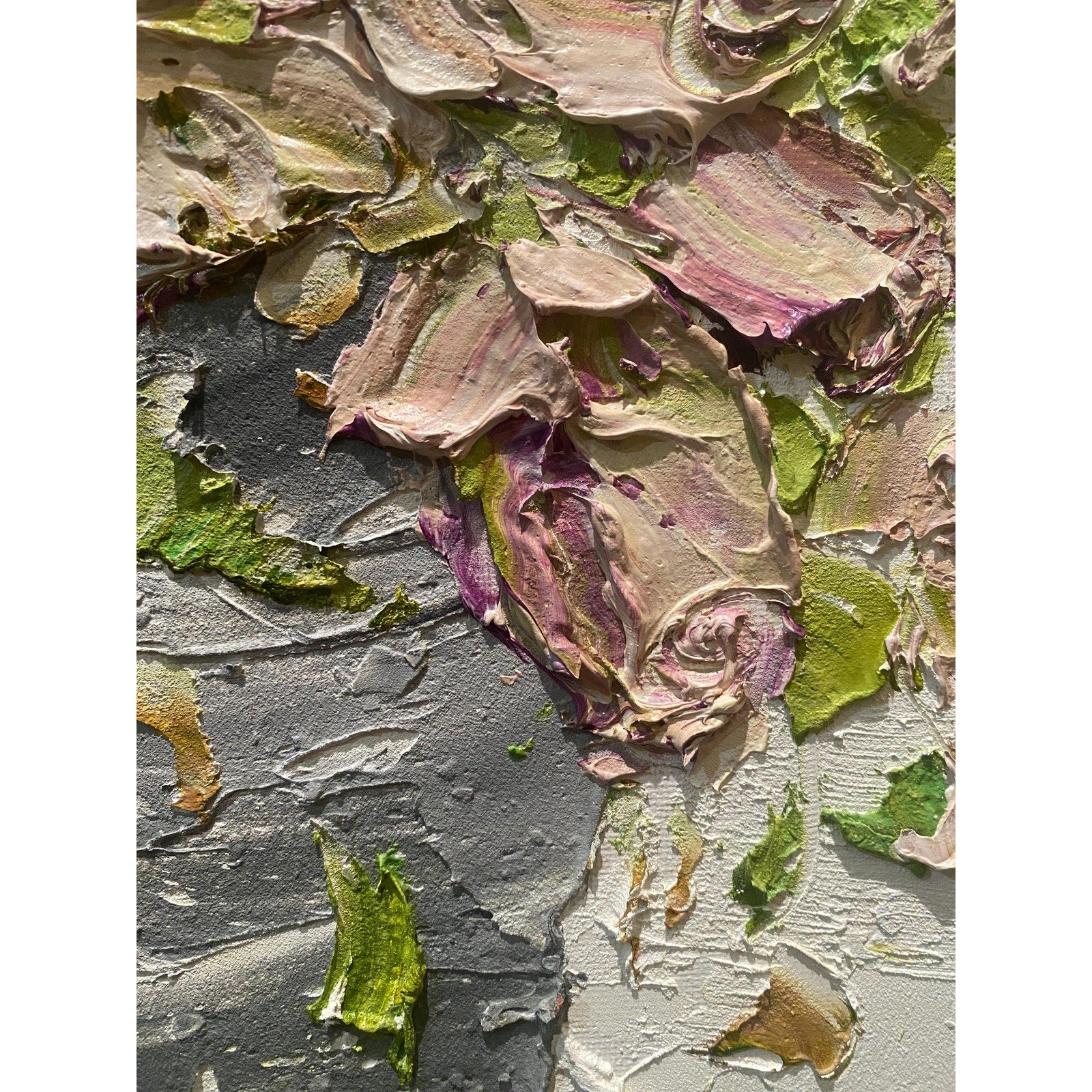 Mauve pink Roses floral oil painting bouquet still life ORIGINAL on canvas impasto Textured Palette knife Art 20x20" by Susanna Shap