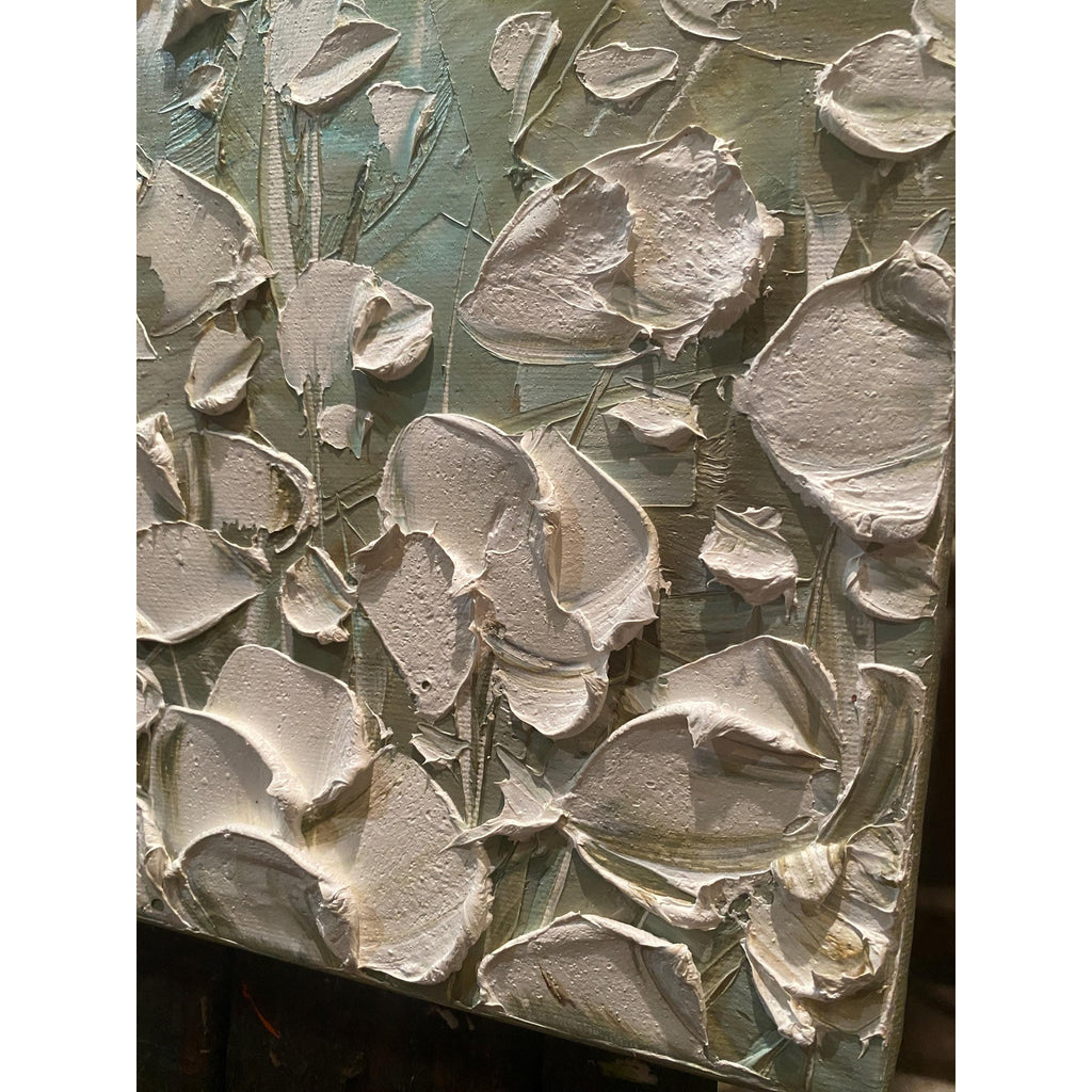 ORIGINAL small oil painting floral white poppies flowers landscape oil on canvas Textured Palette knife art 8x10” - Susanna Shap