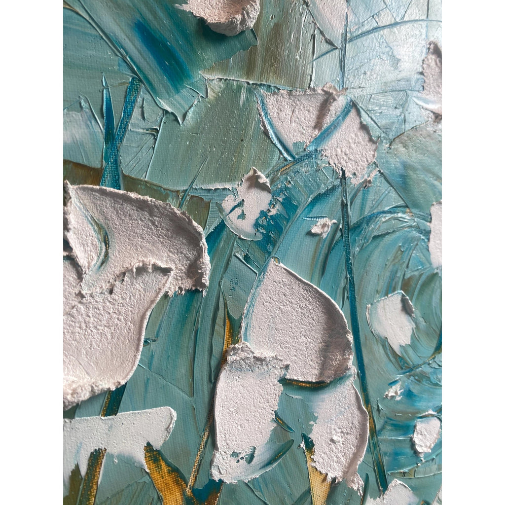 ORIGINAL floral oil painting, white poppies landscape on canvas impasto Textured Palette knife Wall Art 20x20" by Susanna Shap